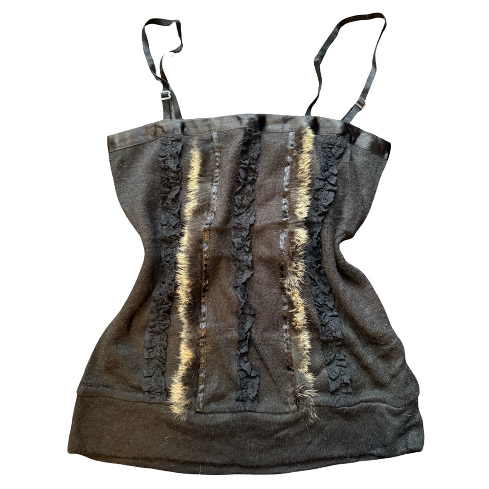 Y2K Dark Grey Tank Top With Fur